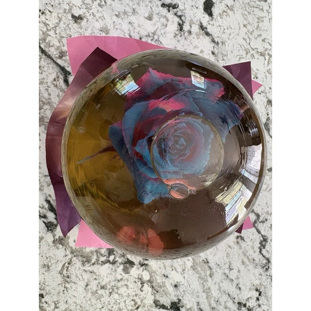 Forever ROSE Pink & Blue In Glass Ball Water Dome Globe Large Real Rose 6”